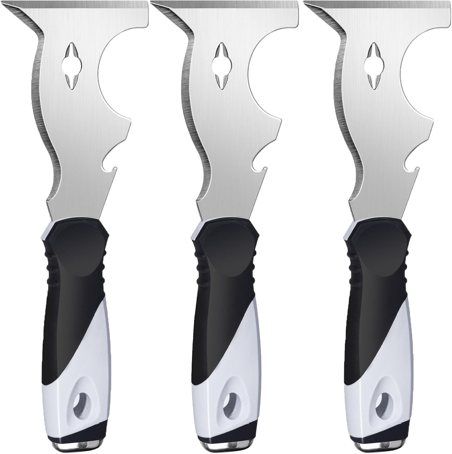 Mister Rui Paint Scraper, 3 Pack Multi Use Paint Tools Putty Knife 10 in 1, Paint Scraper Tools for Painting, Metal Scraper with Hammer End, Taping Knife, Spackle Tool