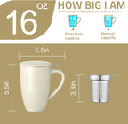 Sweejar Porcelain Tea Mug with Infuser and Lid,Teaware with Filter, Loose Leaf Tea Cup Steeper Maker, 16 Fl Oz for Tea/Coffee/Milk/Women/Office/Home/Gift (Beige)