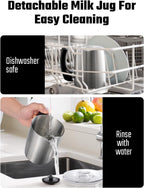 5-in-1 Milk Frother and Steamer, 17oz Detachable Frother with Adjustable Temperature, Stainless Steel Milk Steamer, Hot & Cold Foam Maker for Coffee, Latte, Hot Chocolate, Dishwasher Safe