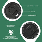 Ideus Vacuum Insulated Coffee Mug, 16oz Reusable Stainless Steel Thermal Double Walled cup with Handle and Slider Lid for Hot & Cold Beverages, BPA Free (Green Zebra)