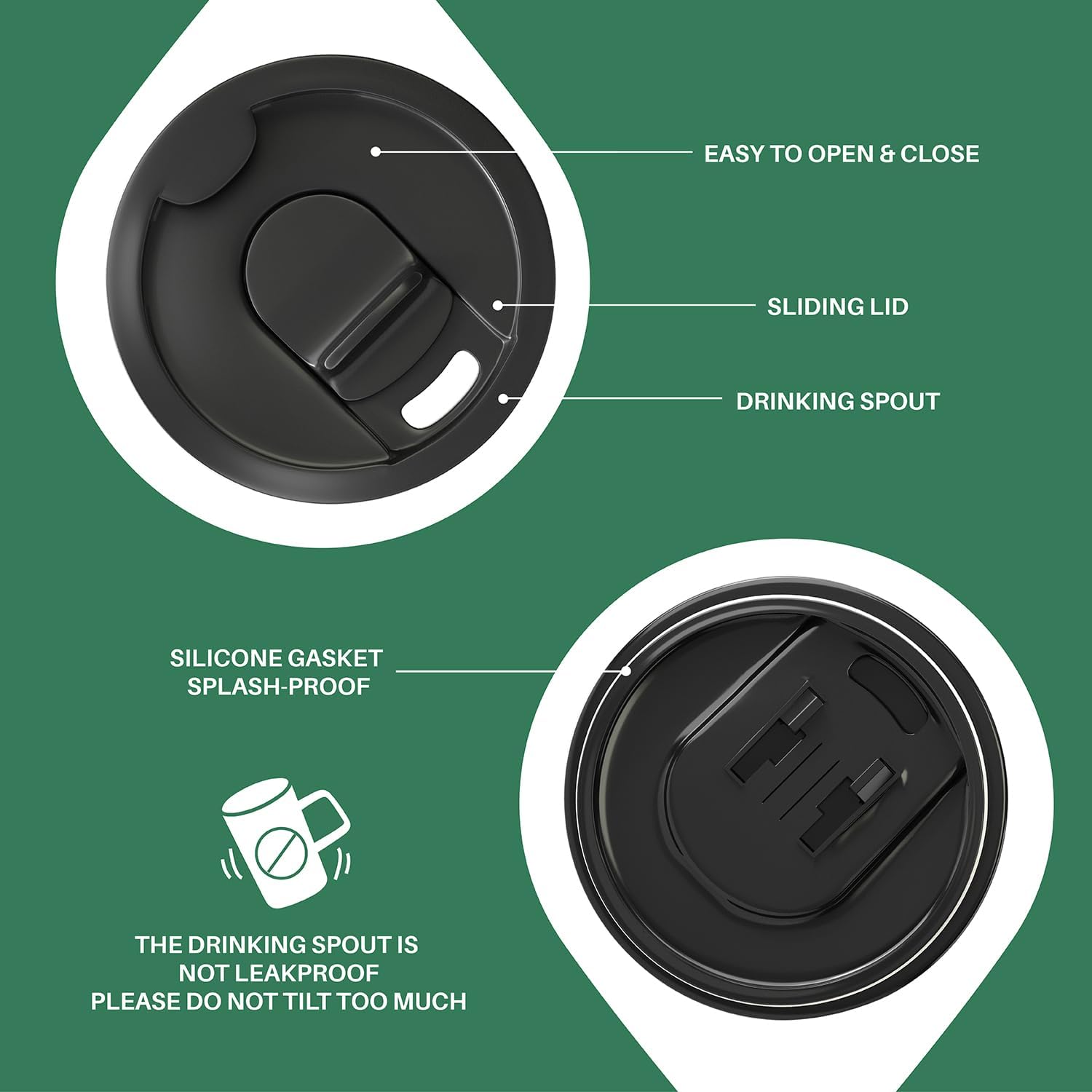 Ideus Vacuum Insulated Coffee Mug, 16oz Reusable Stainless Steel Thermal Double Walled cup with Handle and Slider Lid for Hot & Cold Beverages, BPA Free (Green Zebra)