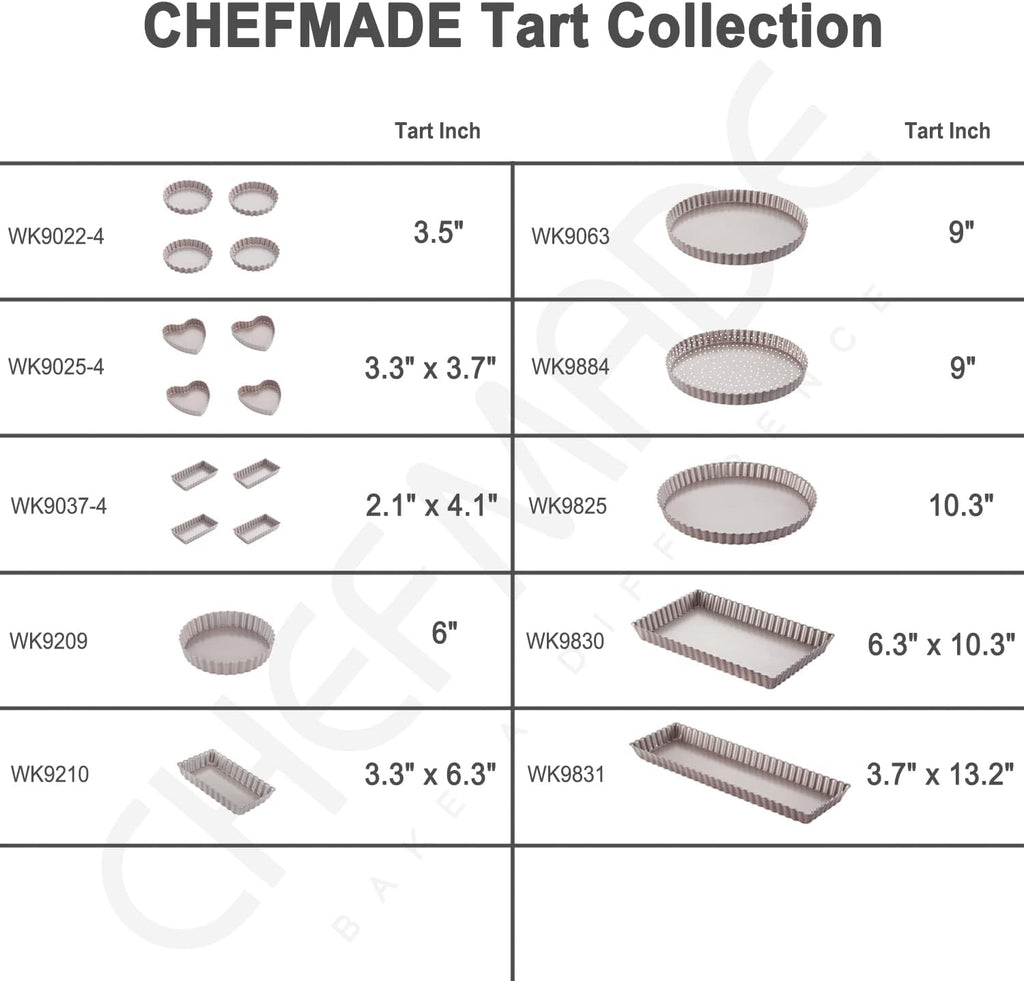 CHEFMADE Mini Tart Pan Set, 4-Inch 4Pcs with Removable Loose Bottom Non-Stick Heart-shaped Quiche Bakeware for Oven and Instant Pot Baking (Champagne Gold)