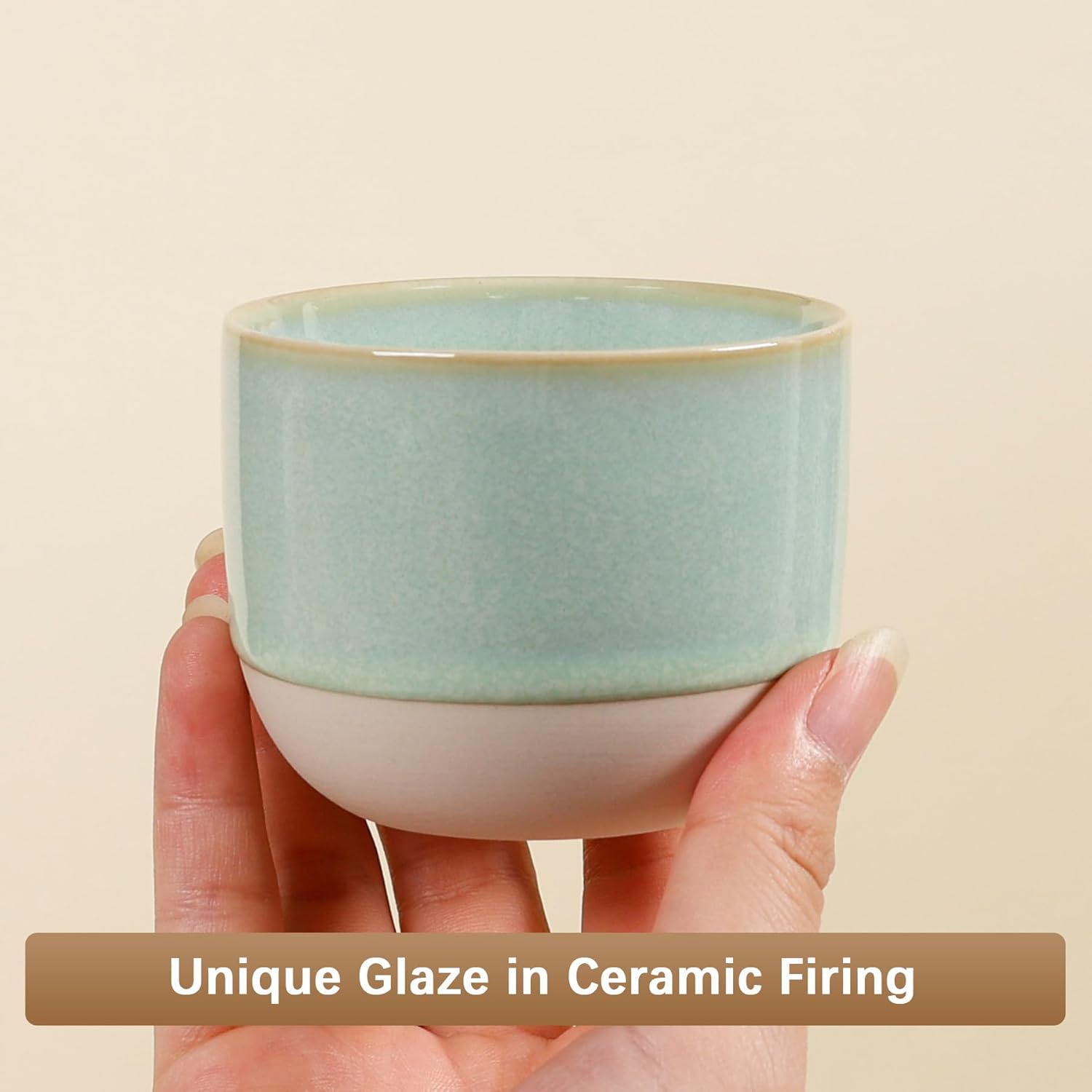 Ceramic Espresso Cups Set of 4, Double Walled Espresso Coffee Mugs for Nespresso Cups, Special glazed Demitasse Cups Coffee Cup for Machine (Green)