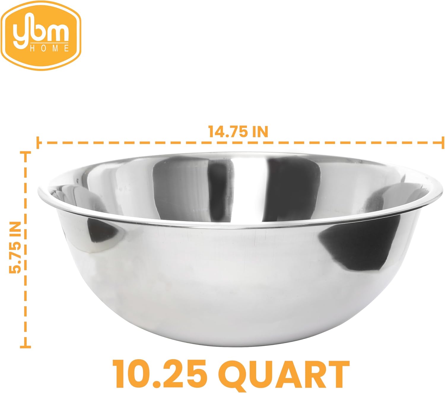 YBM HOME Stainless Steel Mixing Bowl - Premium Polished Mirror Nesting Metal Bowl for Cooking and Serving, Stackable for Convenient Storage 1194 (10.25 Quart)