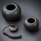 Ceramic Airtight Canister,22 Oz /660ml,Gourd Shap 2 Layers Tea Candy,Food Storage Jar for Coffee,Beans,Herb,Spices,Nuts (Stone Golden)