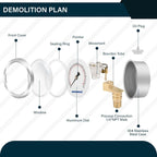MEASUREMAN 2-1/2 inch Dial Size, Liquid Filled Pressure Gauge, 0-300psi/2000kpa, 304 Stainless Steel Case, 1/4 inch NPT Back Mount