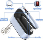 9-Speed Digital Hand Mixer Electric, 400W Powerful DC Motor, Baking Mixer Handheld with Snap-On Storage Case, 5 Stainless Steel Accessories, Flat Beaters, Dough Hooks, Whisk (Ocean Blue)