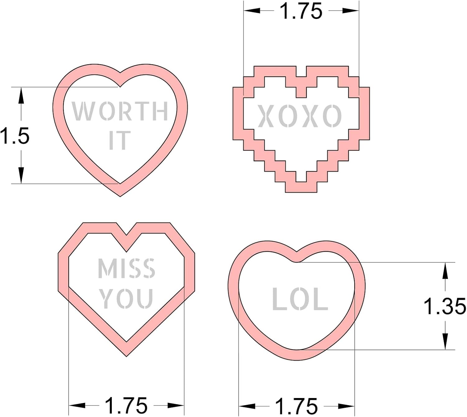 Mini Heart Conversation Cookie Cutter and Stencil Set Bundle Family Love Bakery Cutter Valentine Stencils DIY Bakery for Wedding Holiday and Lover Kids Painting Coloring Pages Comb (Mini Heart)