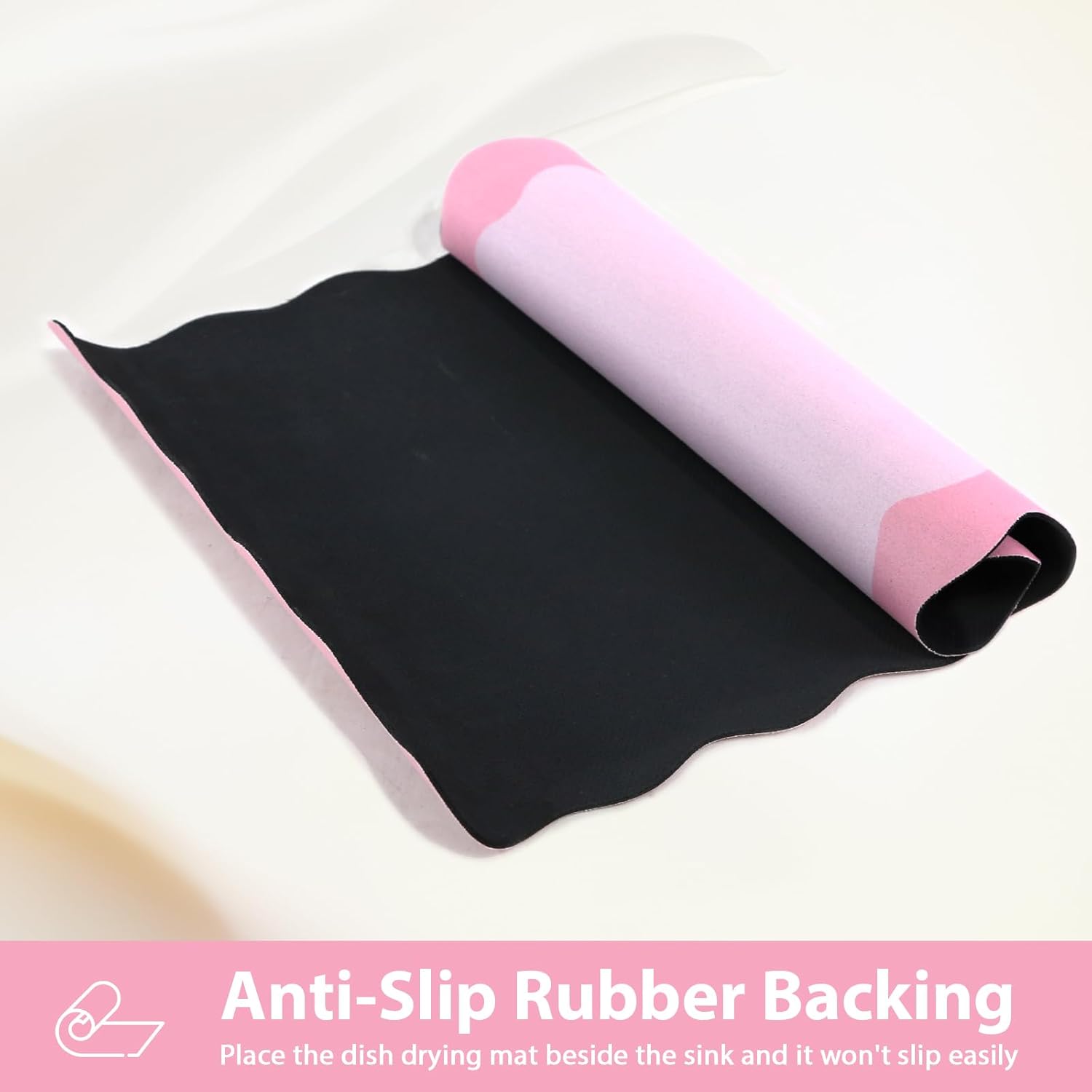 Scalloped Coffee Bar Mat for Countertop, Cute Dish Drying Mats for Kitchen Counter, Diatomite Absorbent Mat for Coffee Station, Kitchen Aesthetic Decor (16"x24", Pink)