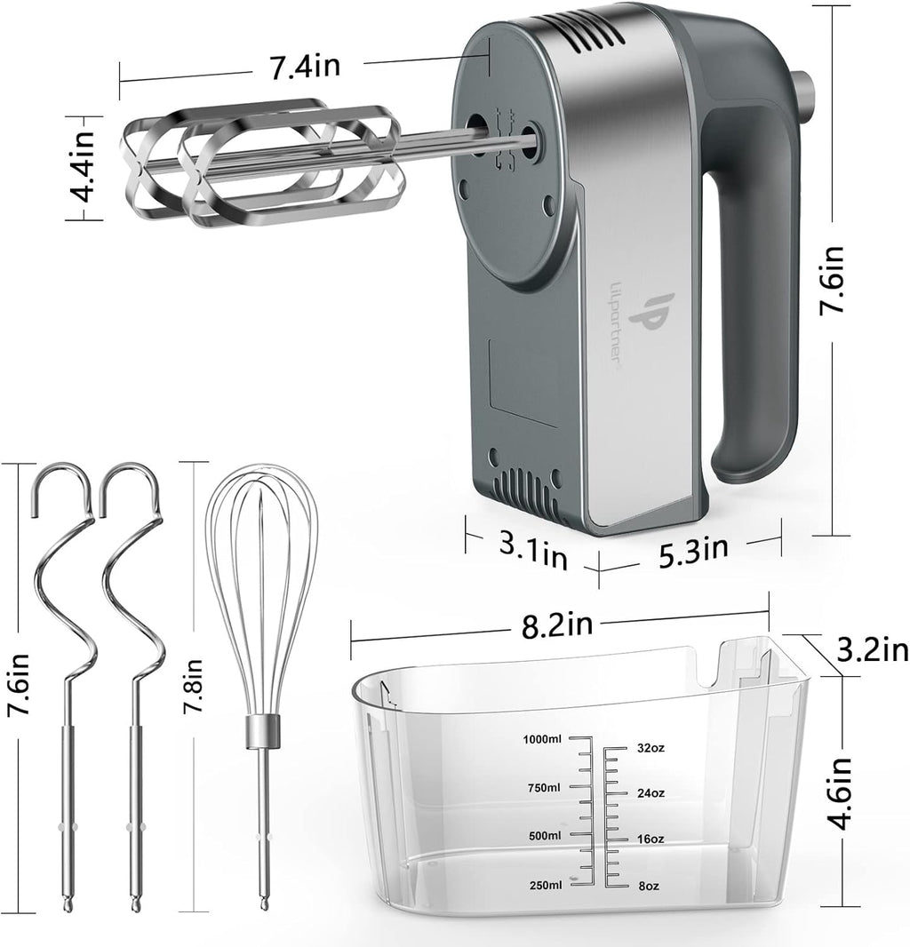 Hand Mixer Electric, 450W Kitchen Mixers with Scale Cup Storage Case, Turbo Boost/Self-Control Speed + 5 Speed + Eject Button + 5 Stainless Steel Accessories, For Easy Whipping Dough,Cream, Cake