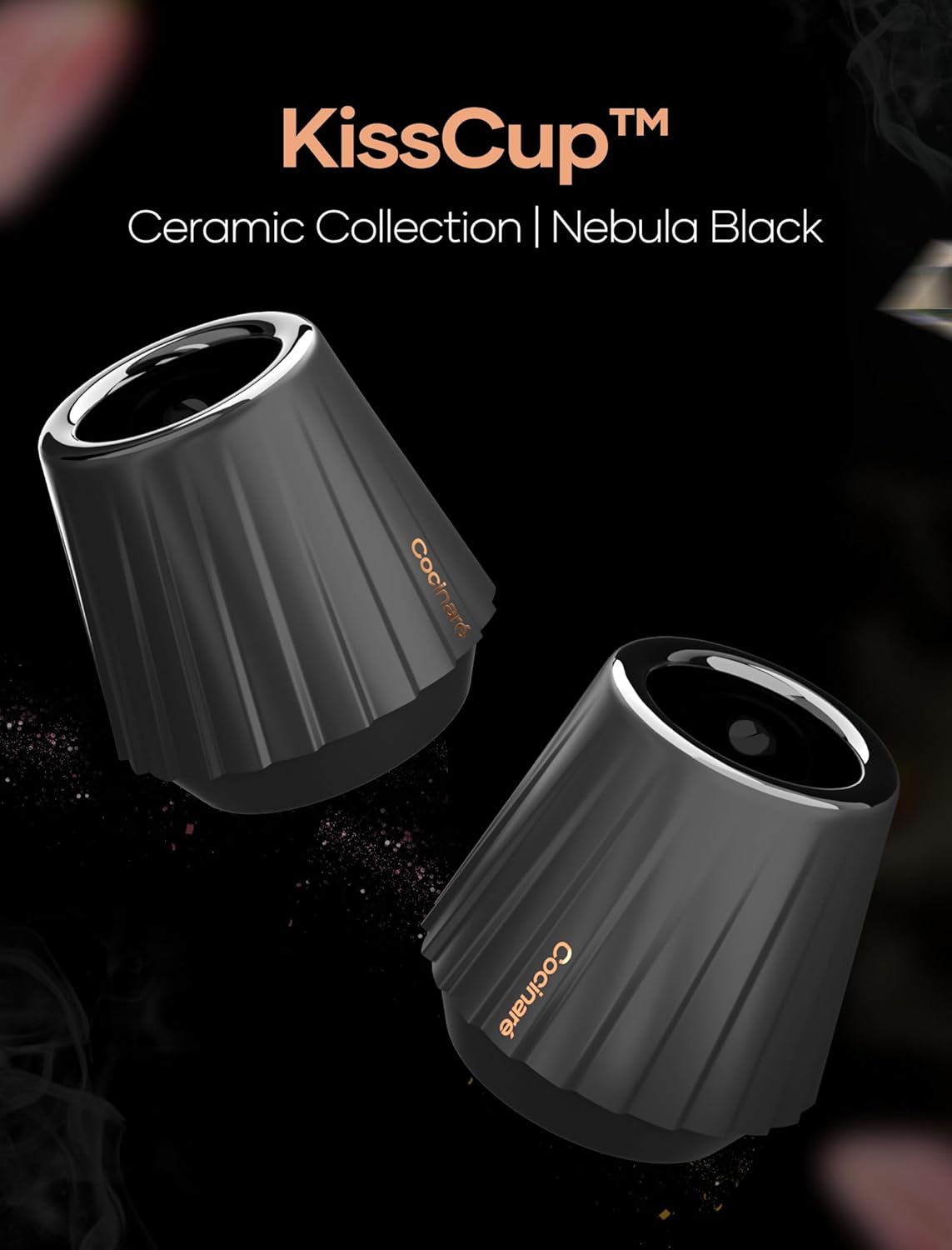 Cocinare KissCup Ceramic Espresso Cup – 2.2oz Demitasse Cup for Espresso, Pour-over coffee & Tea, Nebula Black, Ceramic Collection