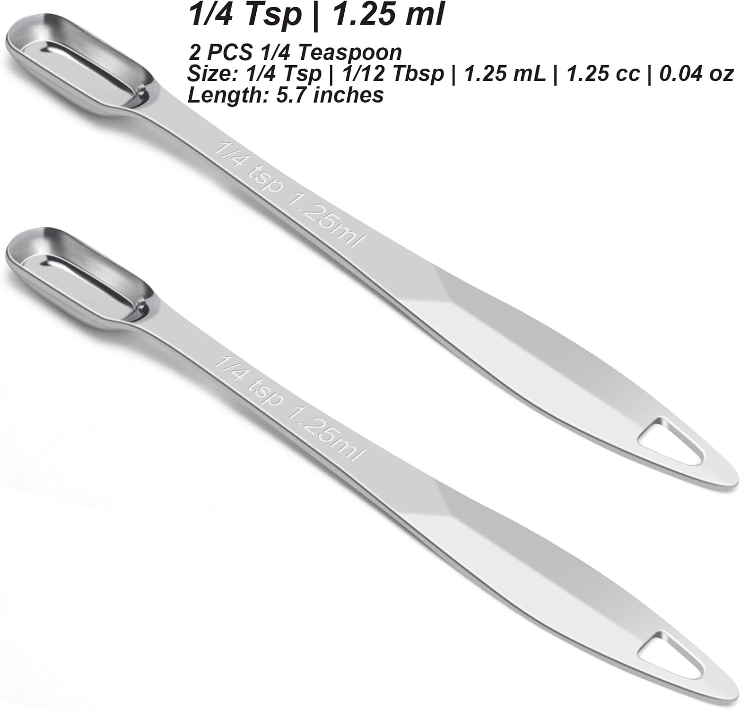2 Pcs 1/4 Teaspoon(1.25 mL | 1/4 Tsp | 1/16 Tbsp | 1.25 cc | 1/32 oz) Stainless Steel Single Measuring Spoon, Long Handle Metal Measuring Spoon, Kitchen Gadgets for Cooking & Baking