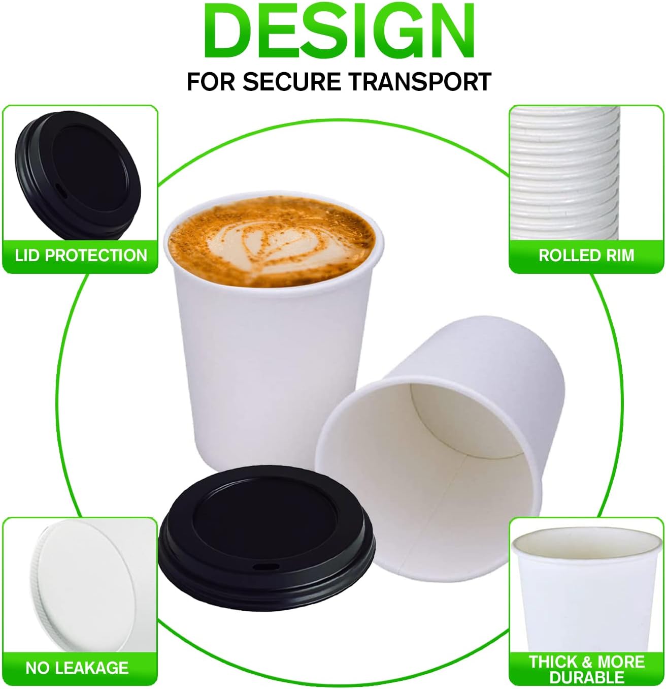Smygoods White Disposable Paper Coffee Cups with Lids (10 OZ, 25 Count) For Hot Beverages, Tea, Espresso, Cocoa - To Go Drink Containers, Café & Office
