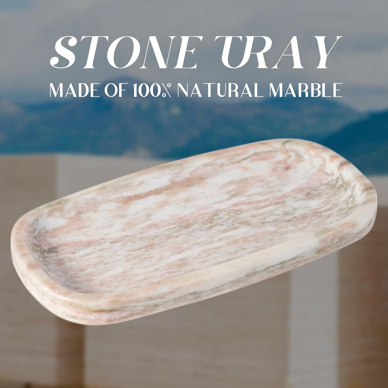 Koville Natural Marble Tray for Bathroom Countertop, Vanity Tray for Decor, Marble Bathroom Trays Stone Storage Trays for Perfume, Jewelry, Candles, Decorative Tray for Dresser Organizer(Norway Red)