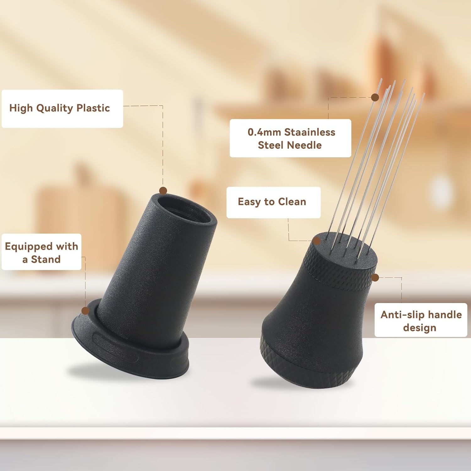 WDT Distribution Tool, Espresso Coffee Stirrer - 0.4mm 10 Needles Espresso Stirrer, Espresso Distributor for Barista Espresso Machine Accessories - Black