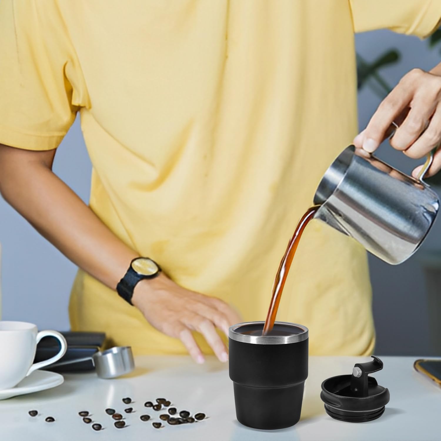 6oz Vacuum Insulated Espresso Cup Set of 2, Espresso Shot Cup for Coffee, Double Wall Stainless Steel Mini Tumbler Shot Glasses with Lid