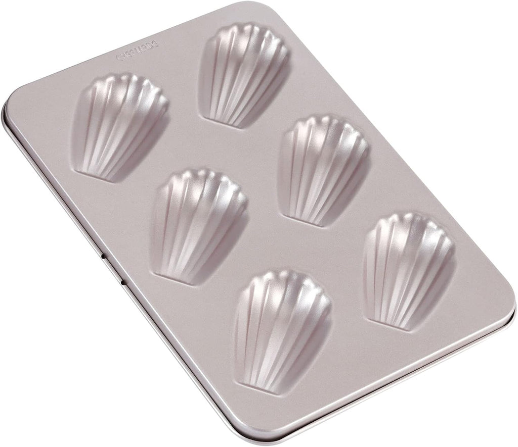 CHEFMADE Madeleine Mold Cake Pan, 6-Cavity Non-Stick Oval Shell Madeline Bakeware for Oven Baking (Champagne Gold)