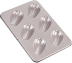 CHEFMADE Madeleine Mold Cake Pan, 6-Cavity Non-Stick Oval Shell Madeline Bakeware for Oven Baking (Champagne Gold)