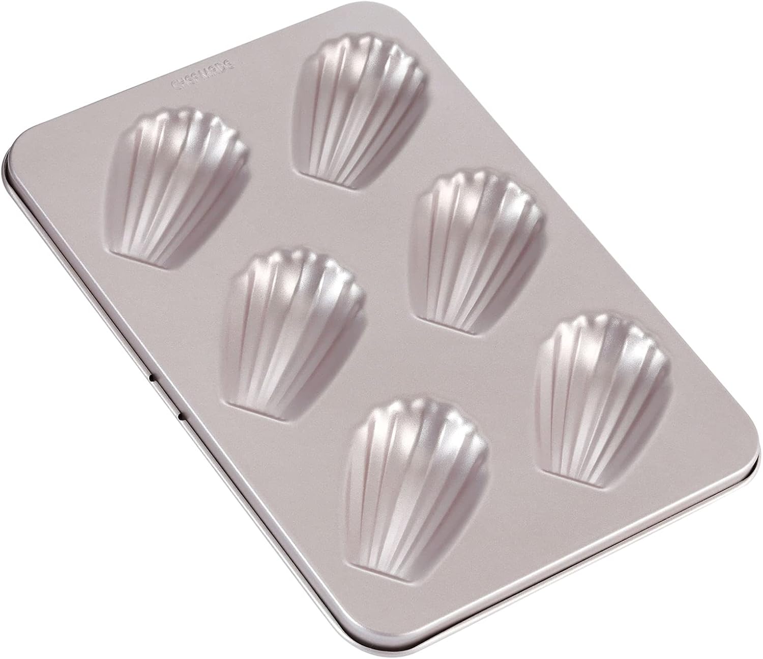 CHEFMADE Madeleine Mold Cake Pan, 6-Cavity Non-Stick Oval Shell Madeline Bakeware for Oven Baking (Champagne Gold)