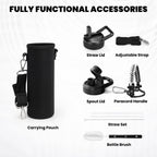 Insulated Water Bottle 20 oz, Triple Wall Vacuum Stainless Steel (Cold for 48 Hrs), Leak Proof & Non-BPA, Kids Water Bottle Jug for School with Straw Spout Lids, Ombre: White/Black