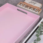 Pink Serving Tray for Coffee Table, Rectangular Plastic Decorative Tray with Handles for Entertaining, Outdoor Patio, Living Room, Ottoman, Bathroom Counter, 11.8”*15.7”*1.6”