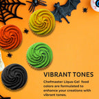 Chefmaster - Halloween Colors Liqua-Gel Food Coloring Kit - Water-Based Food Coloring Gel - 4 Pack - Highly Pigmented, Create Vividly Colored Desserts, Easy-To-Blend Formula - Made in the USA