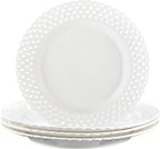 Large White Dinner Plates 12 inch, Ceramic Dinner Plates Set of 4, Basketweave Wide Rim Stackable Hotel Value Round Coupe Shape for Restaurant, Kitchen, Party, Home, Gifts, Microwave Dishwasher Safe