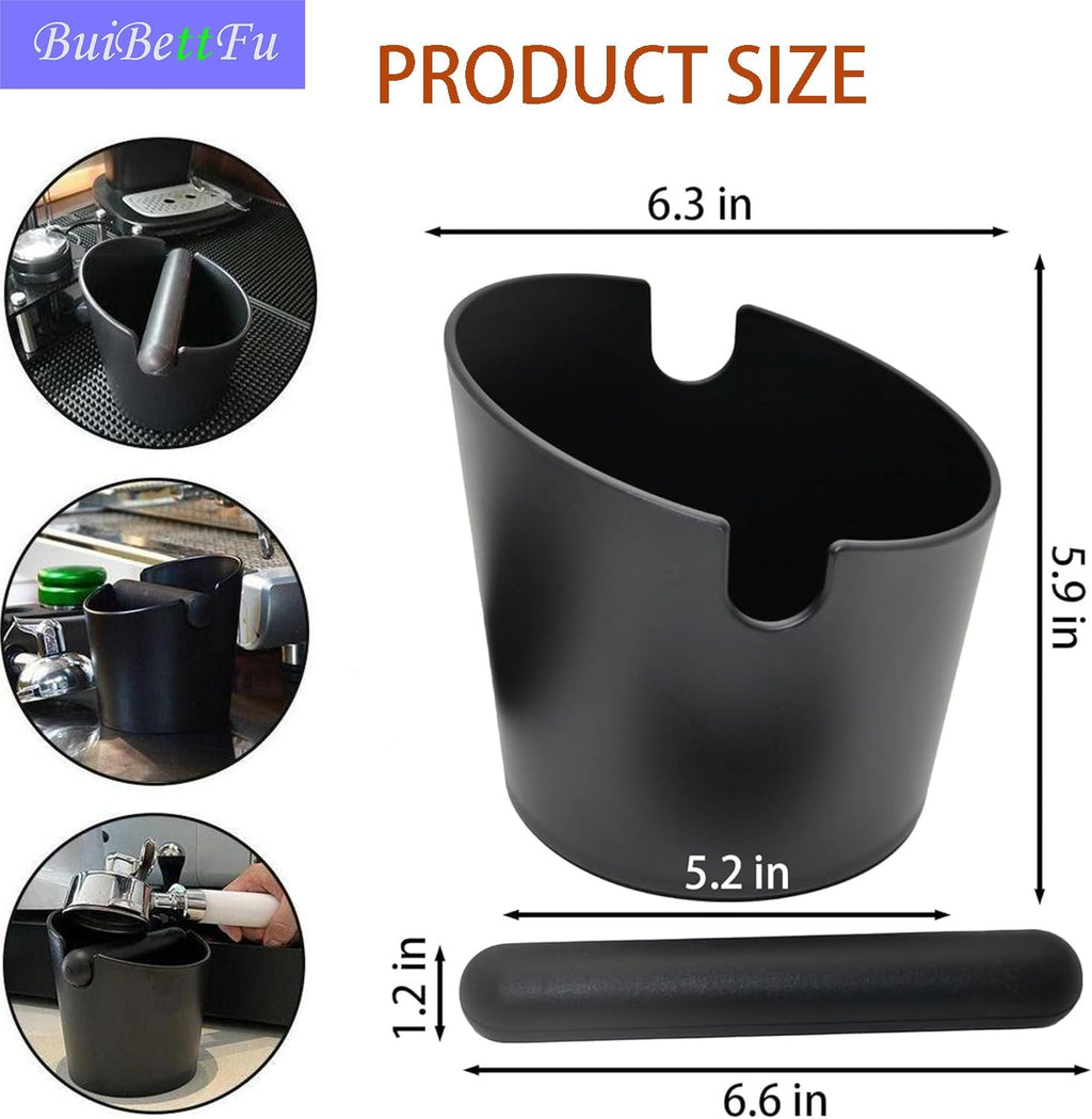 6.3 Inch Coffee Knock Box Shock-Absorbent Durable Barista Style Knock Box With Removable Knock Bar and Non-Slip Base Gift (L-Black)