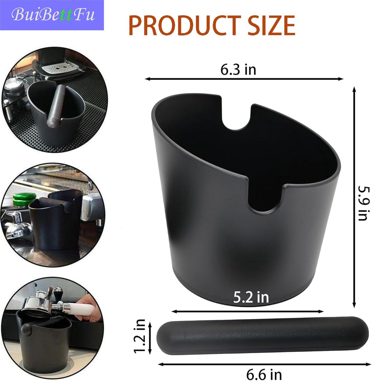 6.3 Inch Coffee Knock Box Shock-Absorbent Durable Barista Style Knock Box With Removable Knock Bar and Non-Slip Base Gift (L-Black)