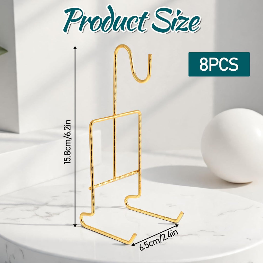 Vin Beauty 8Pcs Teacup Holder Display Stand Tea Cup and Saucer Display Stand Holder Metal China Coffee Mug Cup Storage Organizer 6.22 X 2.44 Inches Gold Metal Teacup Hanger Tray Rack for Plate Teapot