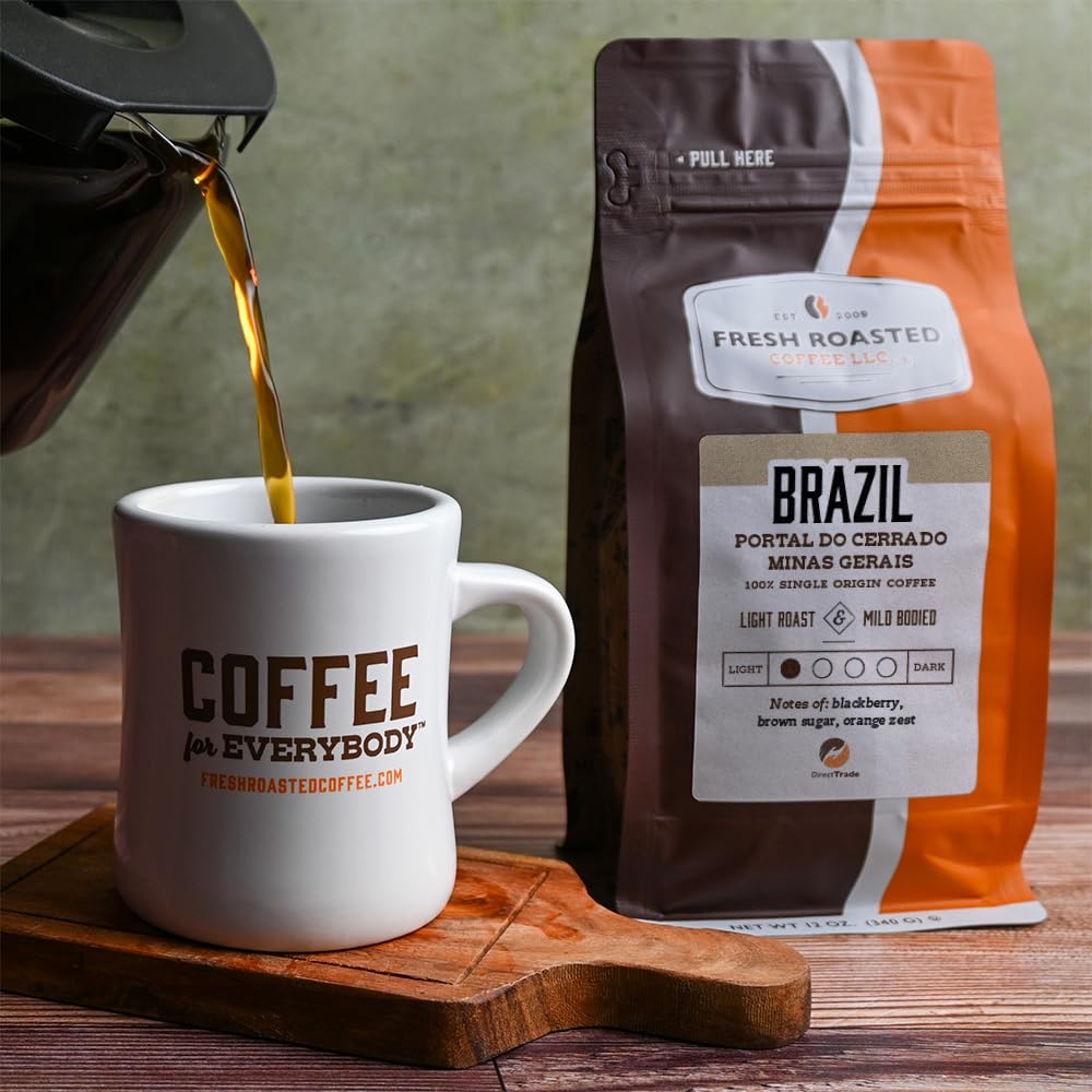Fresh Roasted Coffee, Brazil Minas Gerais, 12 oz, Light Roast, Kosher, Whole Bean