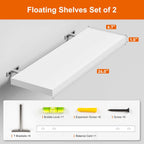Floating Shelves for Wall, White Wood Wall Shelf Set of 2, 24" Wall Mounted Floating Shelf for Kitchen, Living Room, Bedroom, Bathroom Storage, Book Shelf for Walls Home Decor, Frame Display