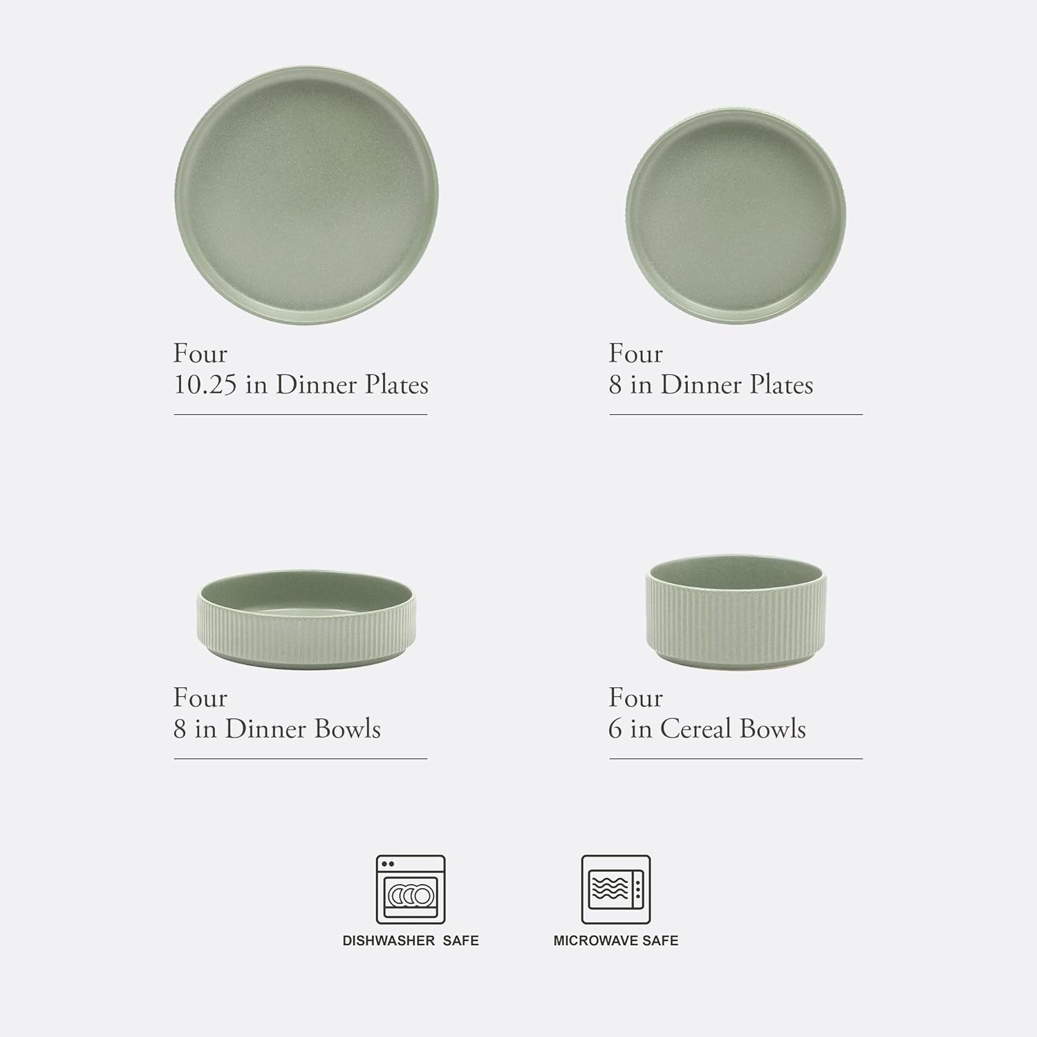 Gibson Elite Deerfield 16-Piece Stoneware Dinnerware Set – Matte Green Stackable Plates and Bowls, Reactive Glaze Finish, Service for 4 – Microwave & Dishwasher Safe