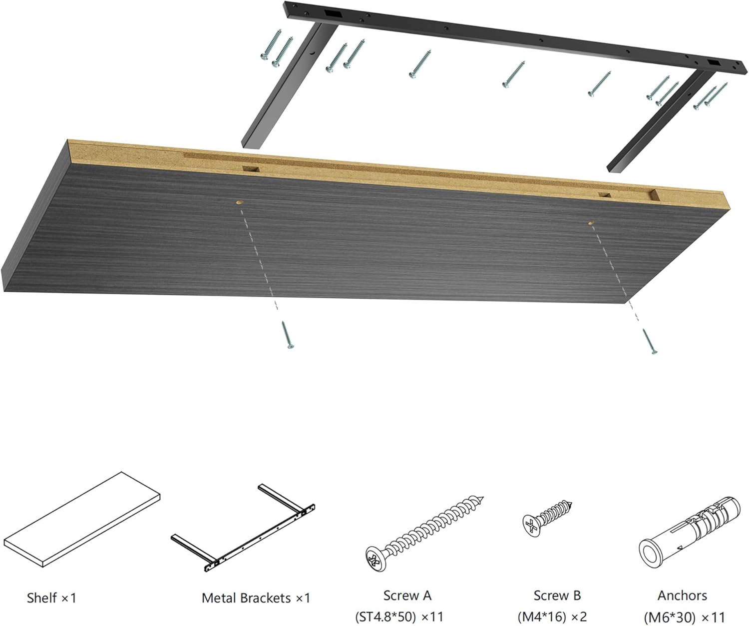 Wall Shelf Set of 3,Dark Wood Floating Shelves 30 in W x 10 in D x 1 in H, Wooden Floating Wall Shelf with Invisible Brackets for Living Room/Bedroom/Bathroom/Kitchen Storage and Decor