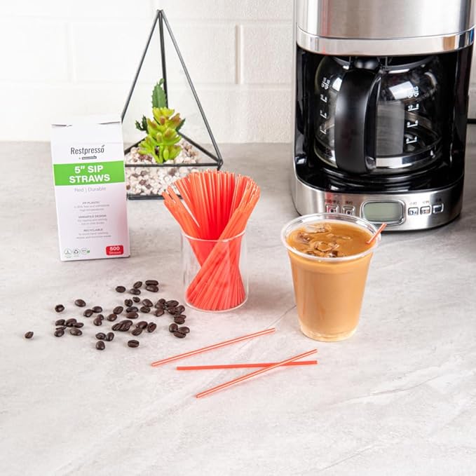 Restaurantware Restpresso 5 Inch Cocktail Stirrers 500 Disposable Coffee Stirring Rods - Premium Odorless Red Plastic Stirrers For Coffee For Hot And Cold Drinks For Bars Or Offices