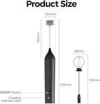 YARRAMATE Electric Milk Frother Wand, Fast Rechargeable Coffee Mixer with 2 Heads 3 Speeds, Handheld Drink Stirrer, Whisk Foam Maker for Lattes, Cappuccino, Matcha, Hot Chocolate (Black)