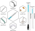 3 in 1 Stainless Steel Long Handled Water Bottle Brush Set, Kitchen Scrubber Cleaning Brush for Mugs, Coffee Cups, Glassware, Wine Glasses, Wake-Ups, with Straw Cleaner, Brown