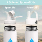 SENDESTAR Stainless Steel Wide Mouth Water Bottle 24oz Double Wall Vacuum Insulated Leak Proof Bottle with New Flex Straw Lid & Spout Lid