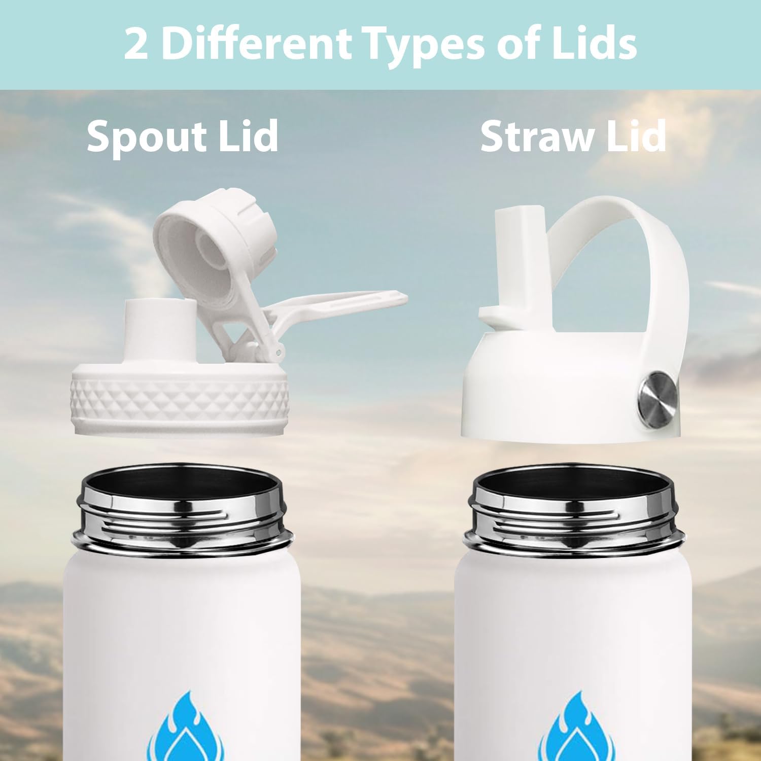 SENDESTAR Stainless Steel Wide Mouth Water Bottle 24oz Double Wall Vacuum Insulated Leak Proof Bottle with New Flex Straw Lid & Spout Lid