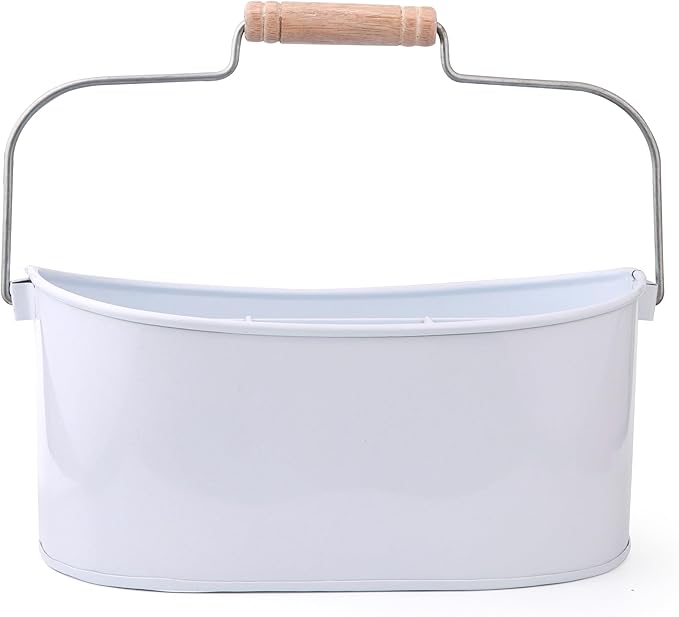 Alpha Living Home Farmhouse 4-Section Galvanized Utensil Caddy - Versatile Organizer for Kitchen, Party & Outdoor Events Rustic Silverware Holder, Cutlery Organizer, Picnic (White)