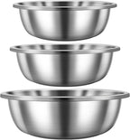 Domensi Set of 3 Extra Large Stainless Steel Mixing Bowls Large Mixing Container Easy to Clean, Nesting Bowls for Space Saving Storage for Cooking, Baking(201 Stainless Steel,13, 16, 20 Quart)