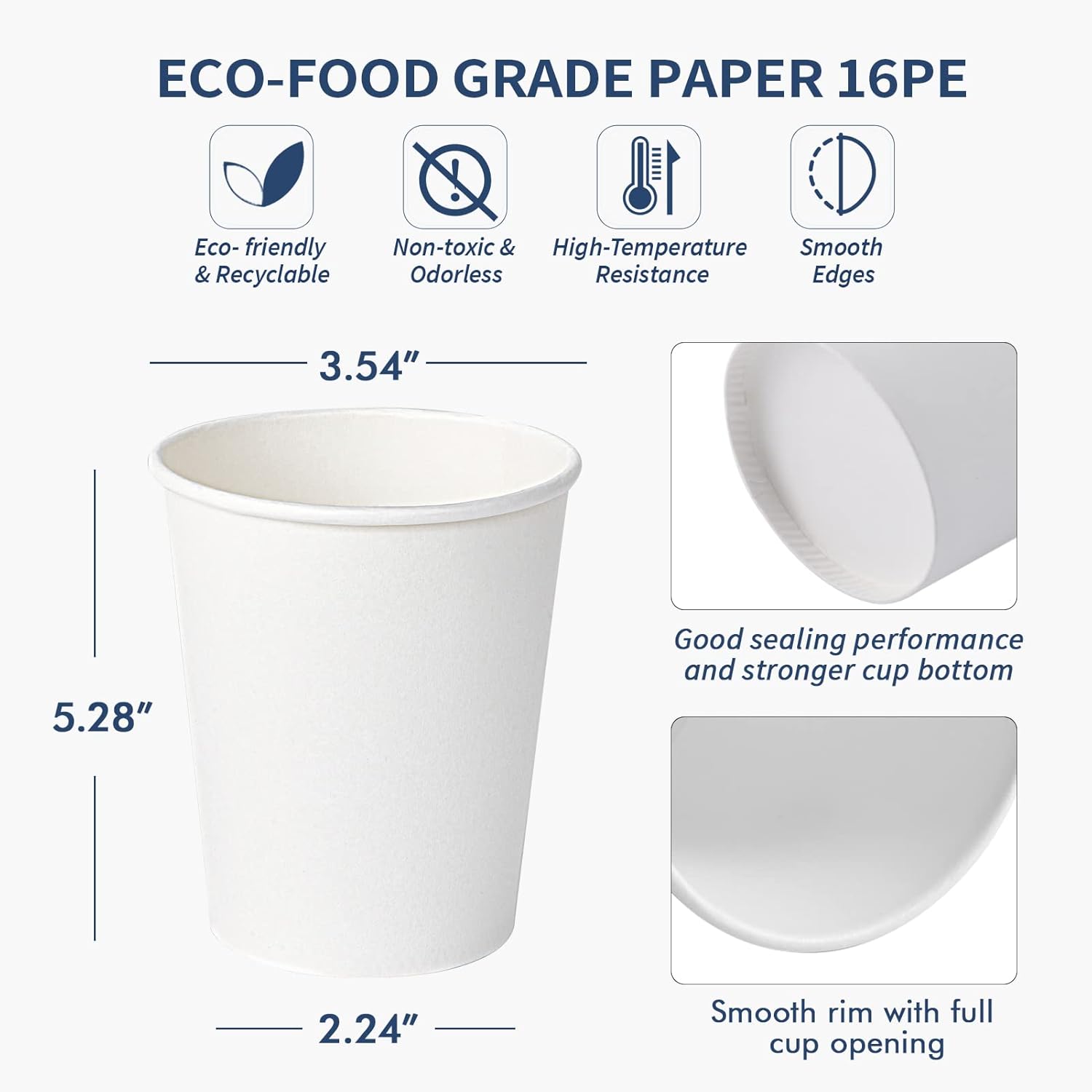 Turbo Bee Disposable Paper Coffee Cups 16oz, 210 Pack White Paper Cups,Disposable Hot Drinking Cups