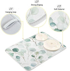 Sage Green Leaves Dish Drying Mat for Kitchen Counter Watercolor Branch Plant Drying Mat 18 x 24 Inch with High Absorbent Reversible Microfiber Dish Drying Pad Drainer Mat for Coffee Bar