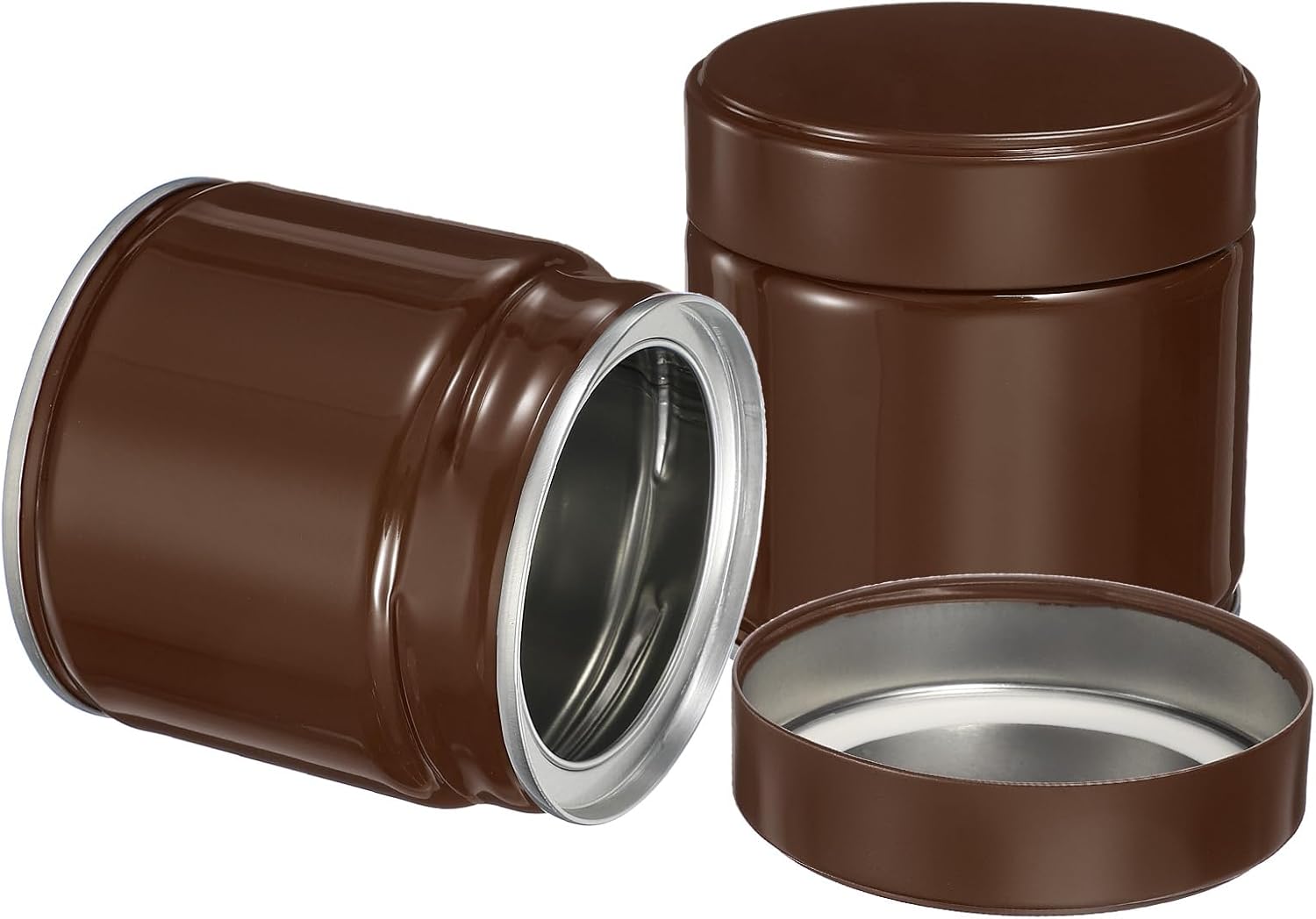 uxcell 2Pcs Round Tea Canisters, 3" x 3" Airtight Metal Tea Containers for Loose Tea, Coffee Beans, Spices - Durable, Compact, and Stylish Storage Tea Tin (Brown)