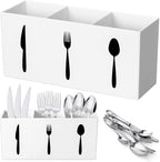 Suzile Acrylic Cutlery Storage Organizer Bin Silverware Caddy Countertop Knife Spoon and Fork Holder Kitchen 3 Section Tableware Storage Box for Cabinet Indoor Home Flatware Dining Room (White,M)