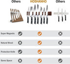 HOSHANHO Magnetic Knife Strips, Magnetic Knife Holder for Wall 16 Inch, Acacia Wood Knife Magnetic Strip Use as Knife Bar, Knife Holder for Kitchen Utensil Organizer