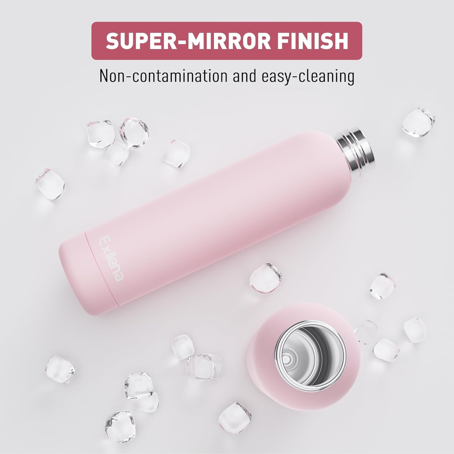 Slim Insulated Water Bottles for Travel 25oz with Clip, Double Wall Vacuum Stainless Steel Water Bottle Keeps Drinks Cold 24 Hrs/Hot 12 Hrs, 100% Leakproof, BPA Free(Pink)