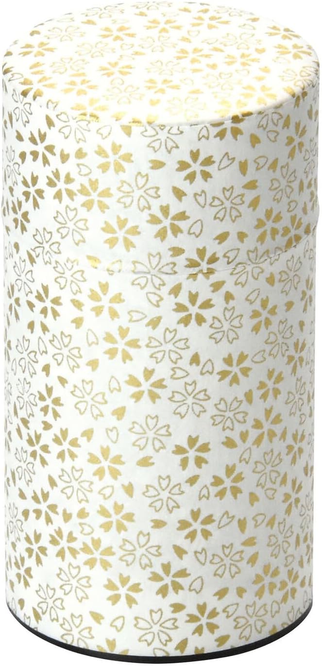 Japanese Pokkan Coffee Spice Tea Tin Canister Washi Paper Storage with Lid 7.05 oz Capacity (Kenran Hana)