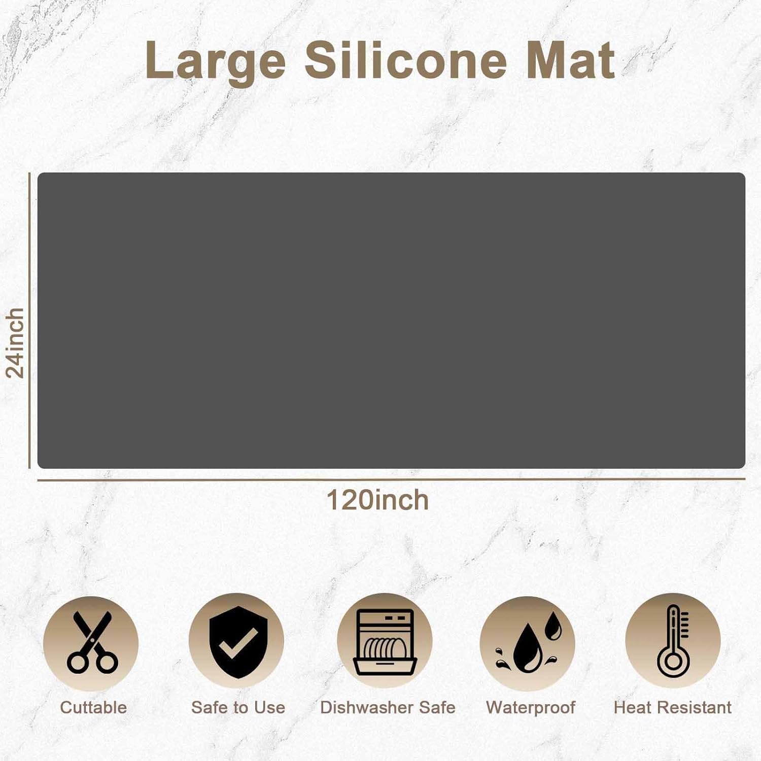 120"x24"(305cmx60cm) Large Silicone Kitchen Counter Mat, Heat Resistant Non-Slip Countertop Protector, Waterproof Multipurpose Mat for Kitchen Island, Semitransparent