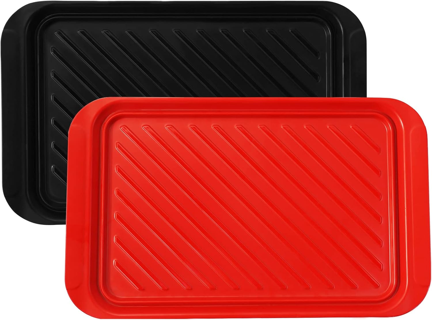 TP Grilling Prep and Serve Trays, 17" BBQ Tray for Meat Marinating and Food Plating, Melamine Serving Platters Set of 2 Grilling Accessories, Black and Red